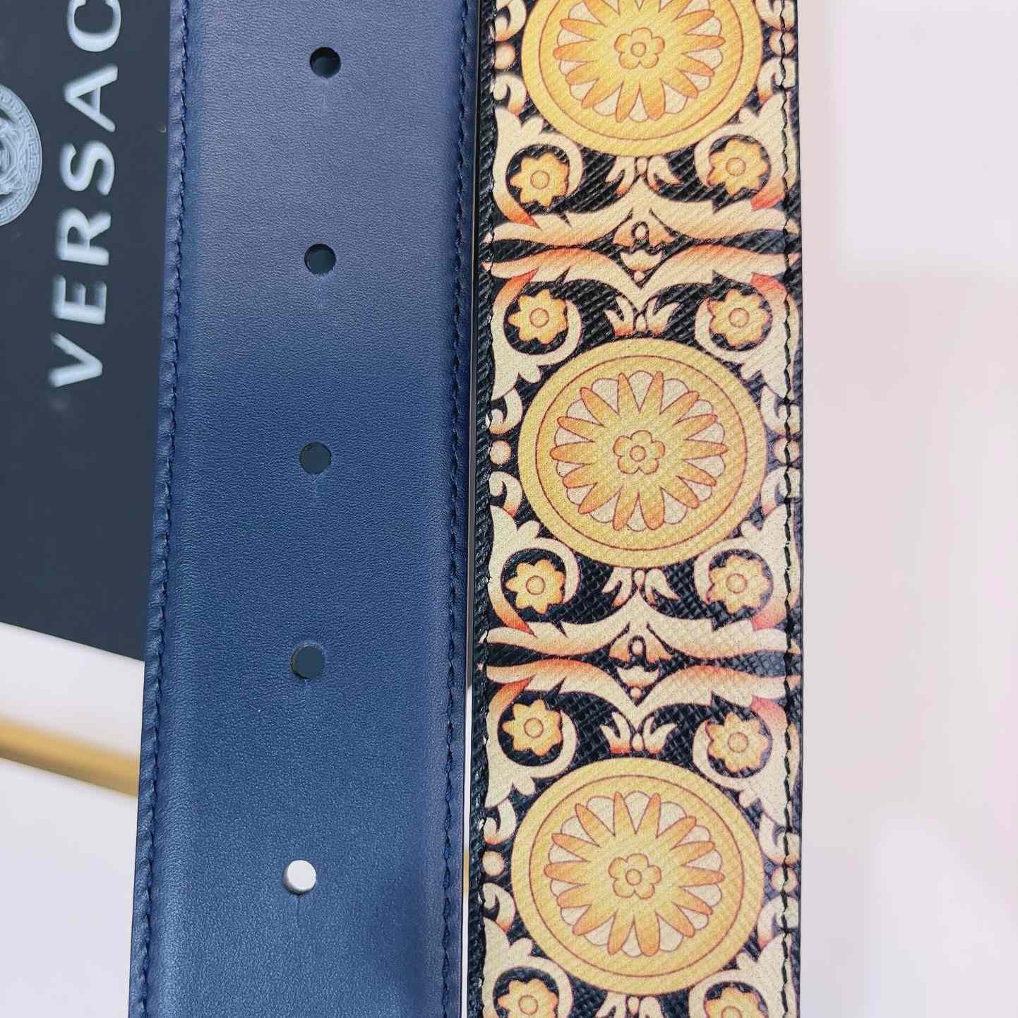 Versace La Medusa Logo-buckle Barocco-print Belt   40mm - FashionPlug