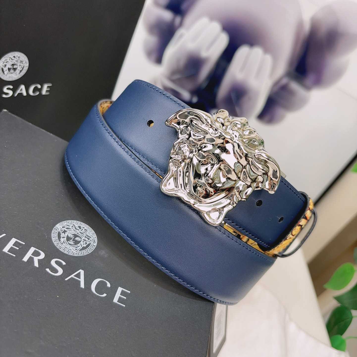 Versace La Medusa Logo-buckle Barocco-print Belt   40mm - FashionPlug