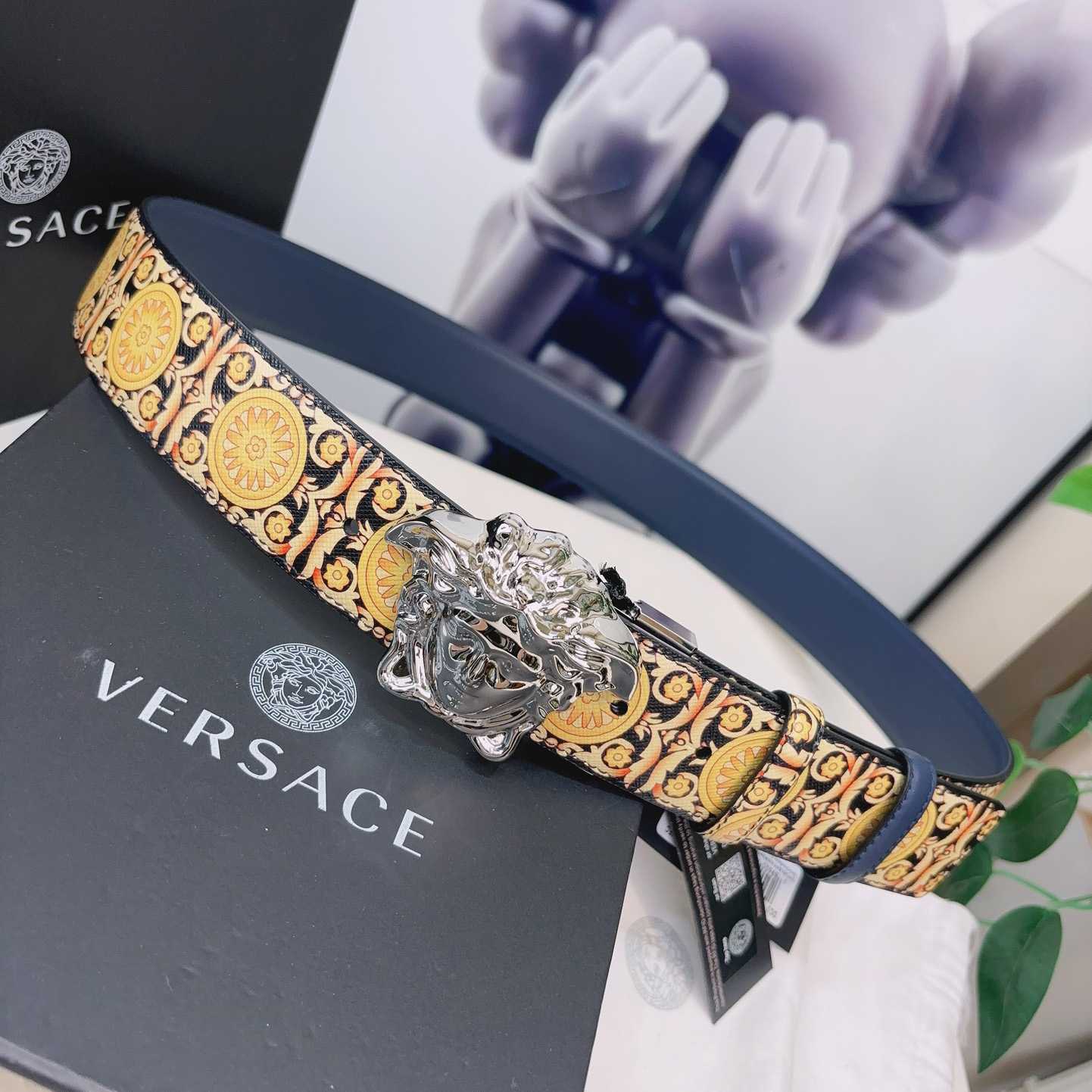 Versace La Medusa Logo-buckle Barocco-print Belt   40mm - FashionPlug