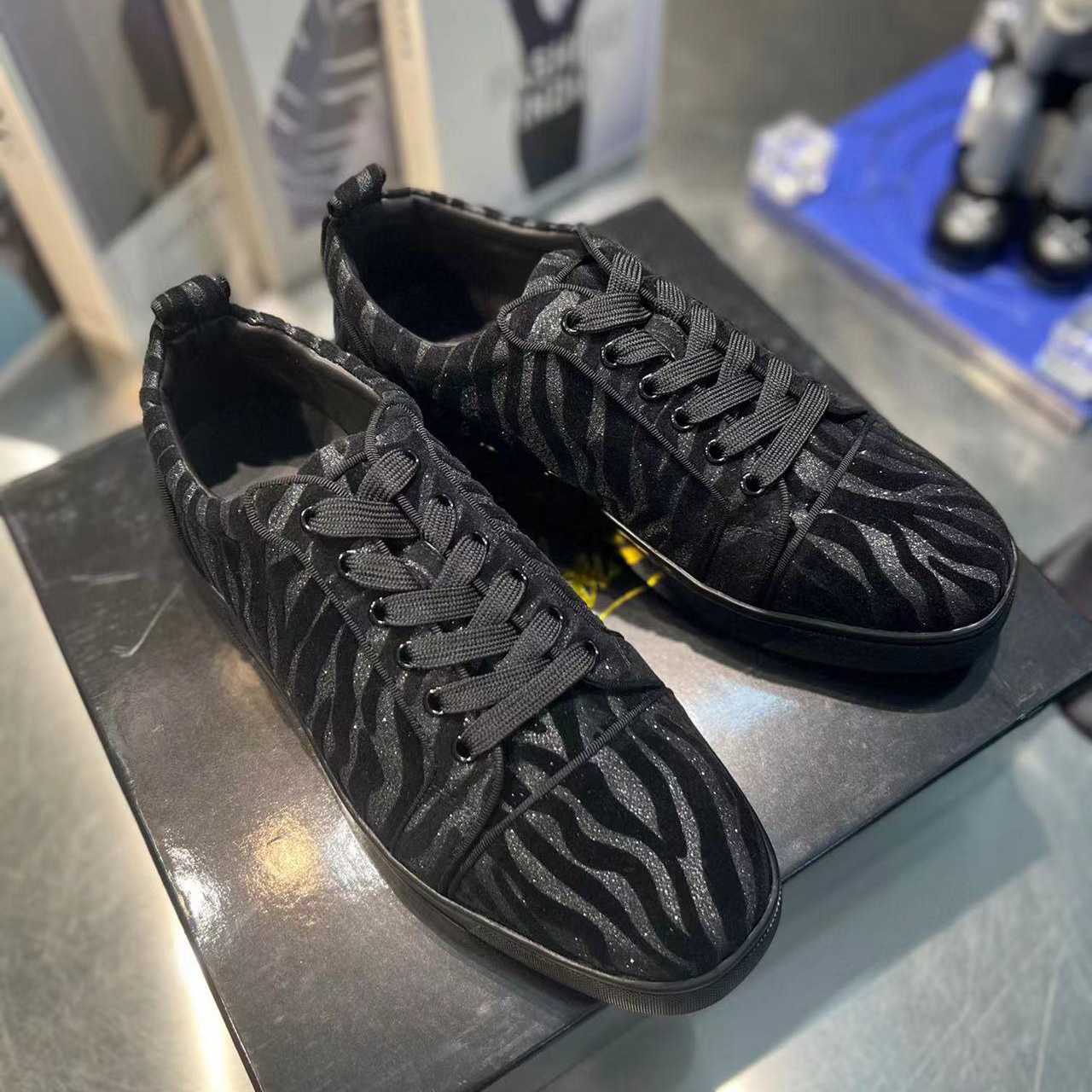 Christian Louboutin Louis Junior Velvet Sneaker In Black - FashionPlug
