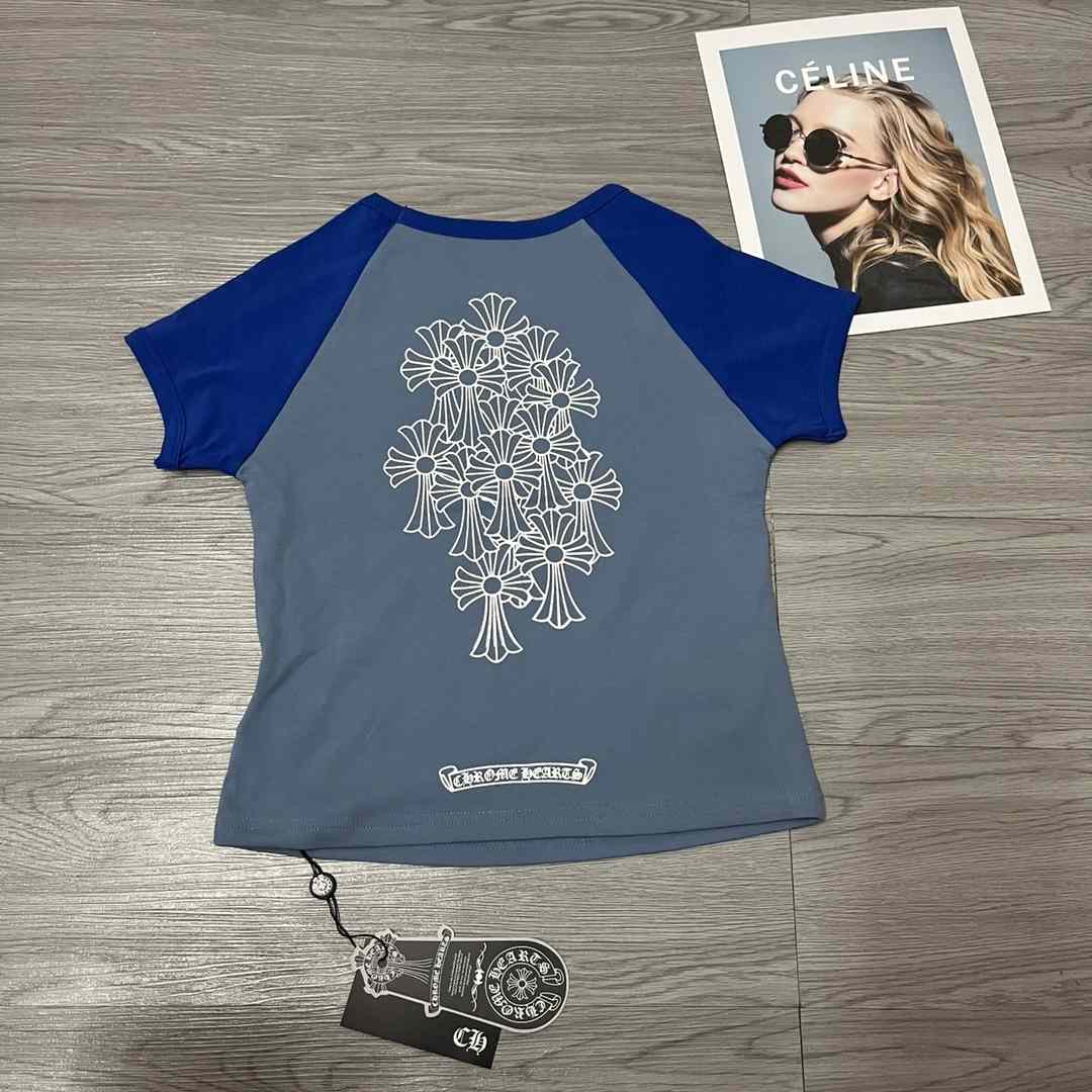 Chrome Heart Crop Top Short Sleeve T-Shirt - FashionPlug