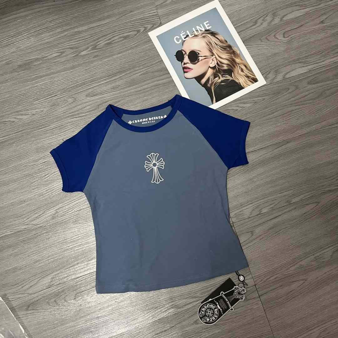 Chrome Heart Crop Top Short Sleeve T-Shirt - FashionPlug