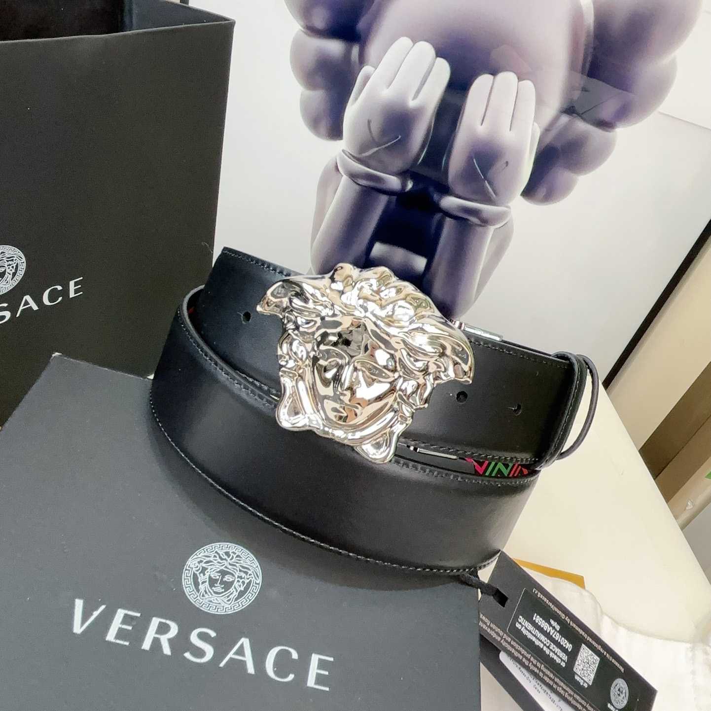Versace Medusa Greek-print Leather Belt    40mm - FashionPlug