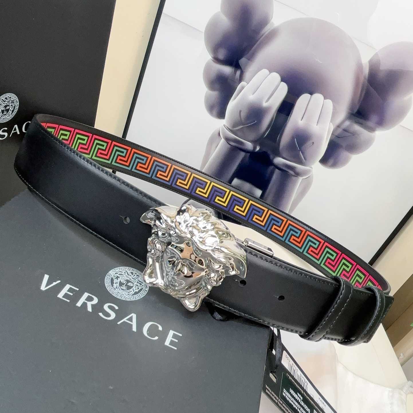 Versace Medusa Greek-print Leather Belt    40mm - FashionPlug