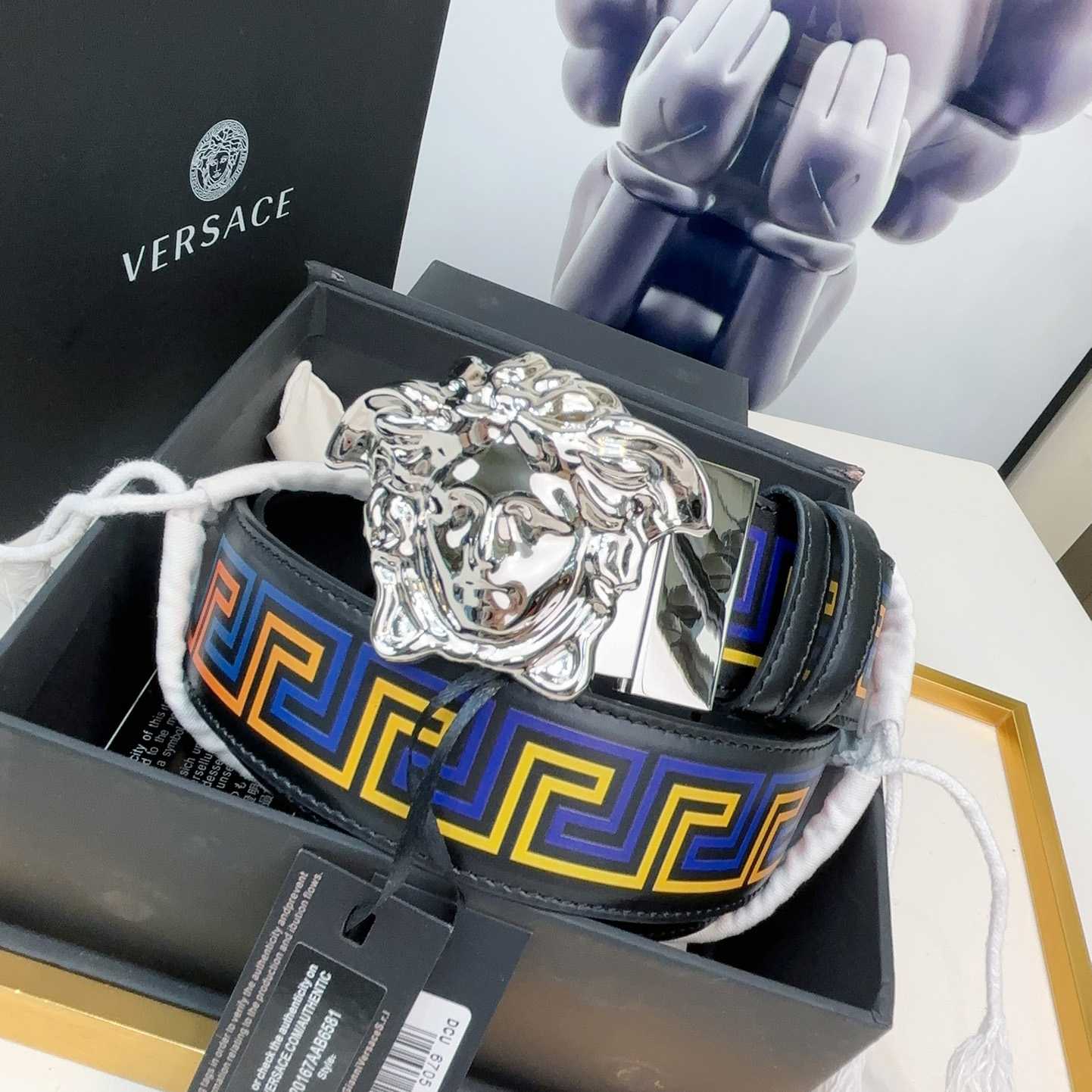 Versace Medusa Greek-print Leather Belt    40mm - FashionPlug