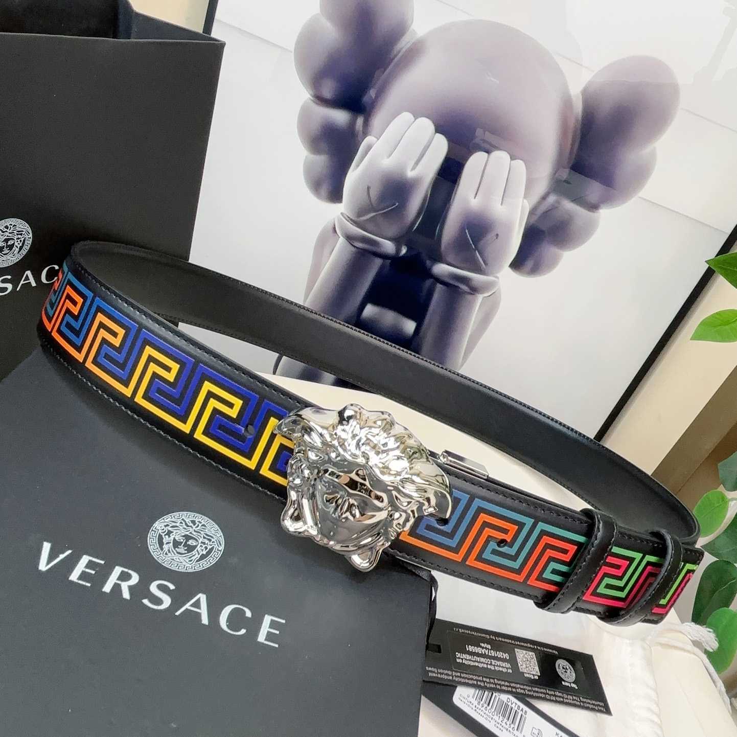 Versace Medusa Greek-print Leather Belt    40mm - FashionPlug