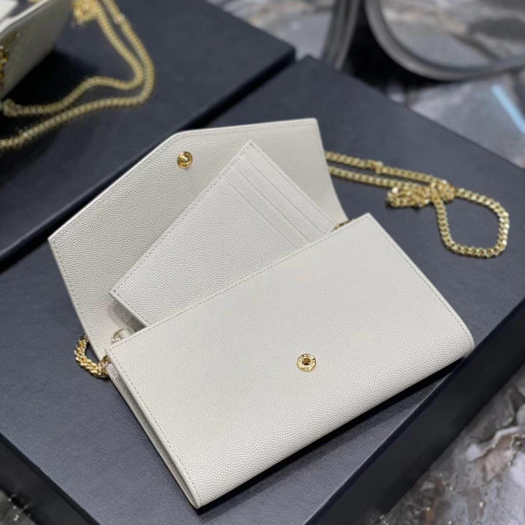 Saint Laurent Uptown Chain Wallet In Crocodile - Embossed Shiny Leather - FashionPlug