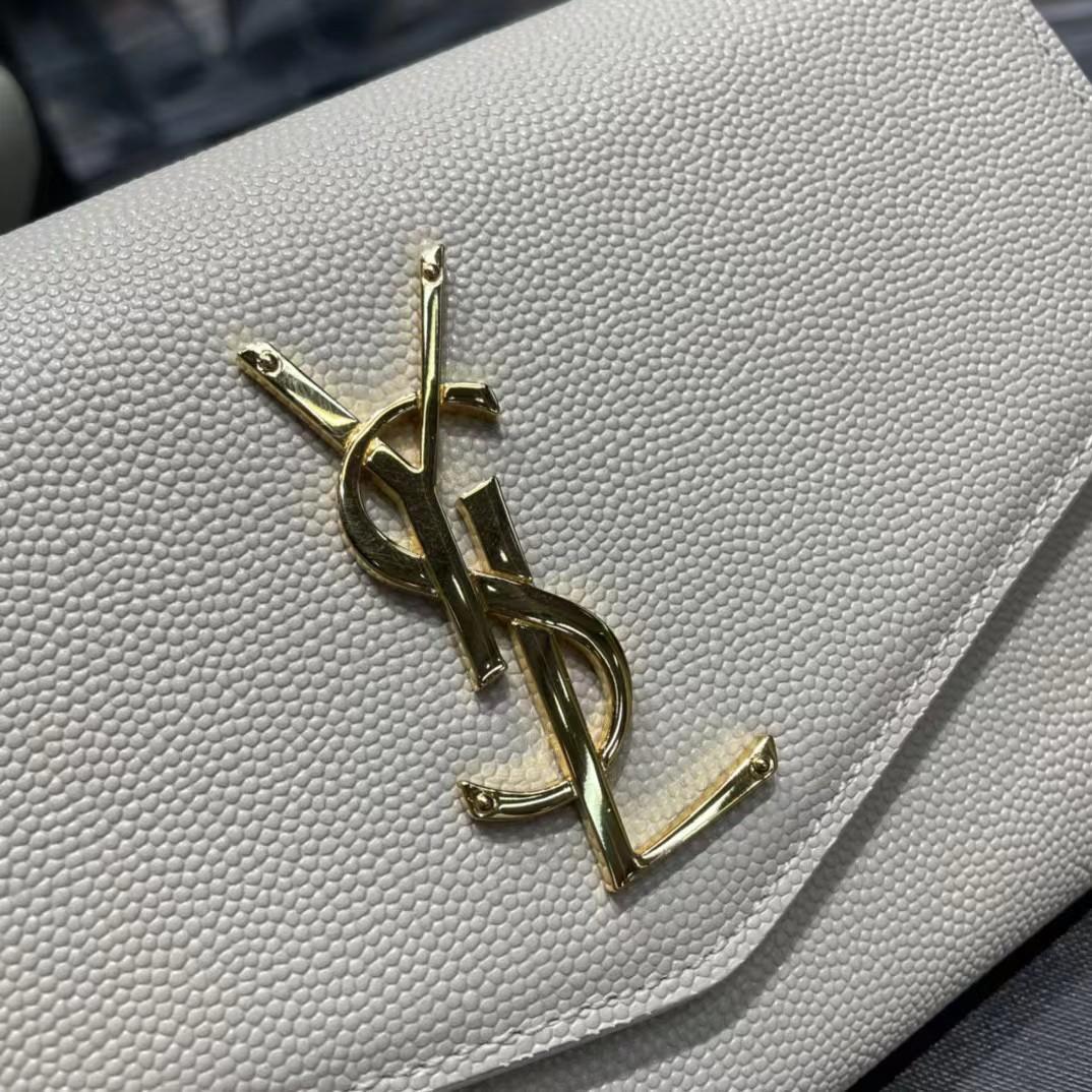 Saint Laurent Uptown Chain Wallet In Crocodile - Embossed Shiny Leather - FashionPlug