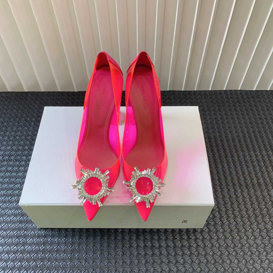 Amina Muaddi Begum Glass Pink Slingbacks - FashionPlug