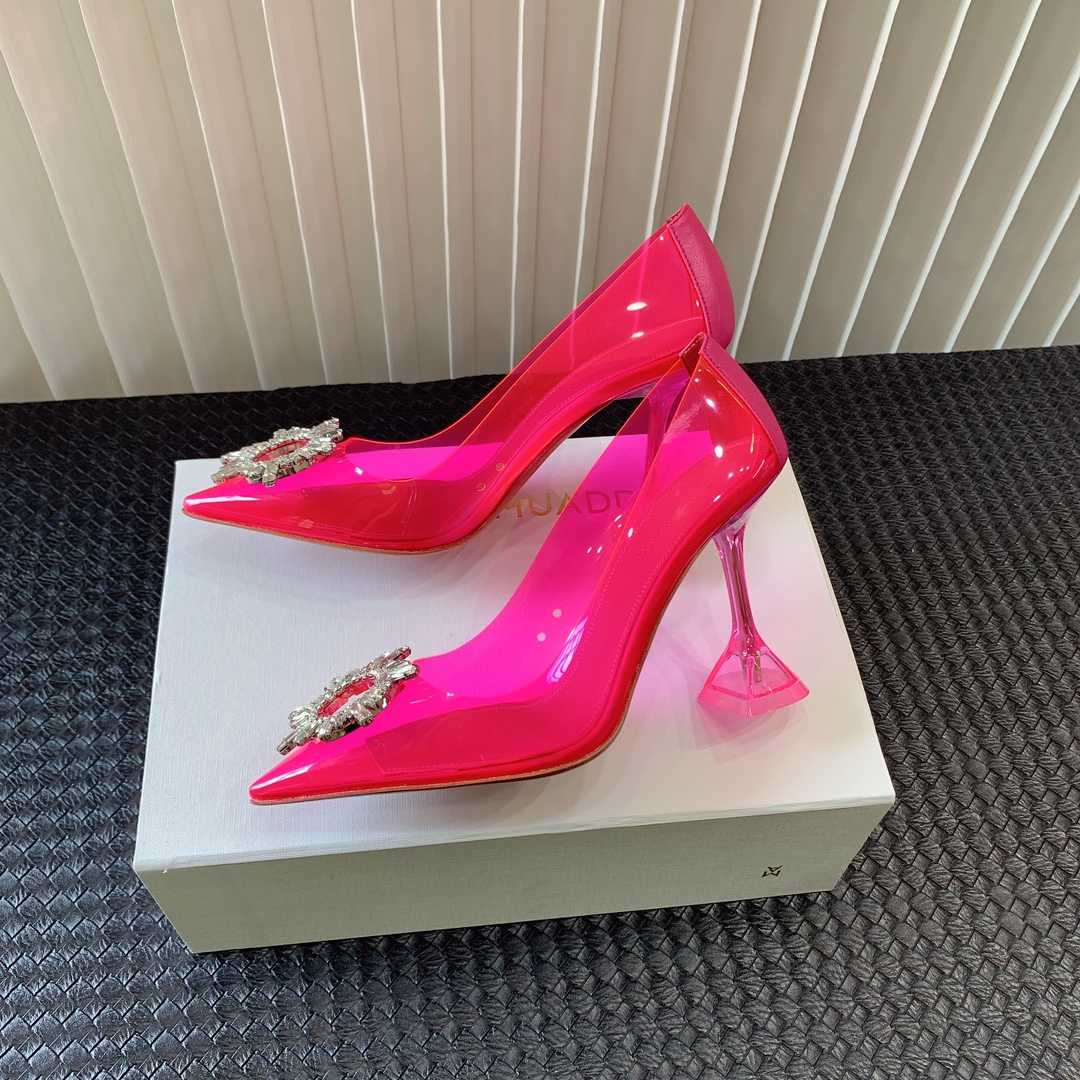 Amina Muaddi Begum Glass Pink Slingbacks - FashionPlug