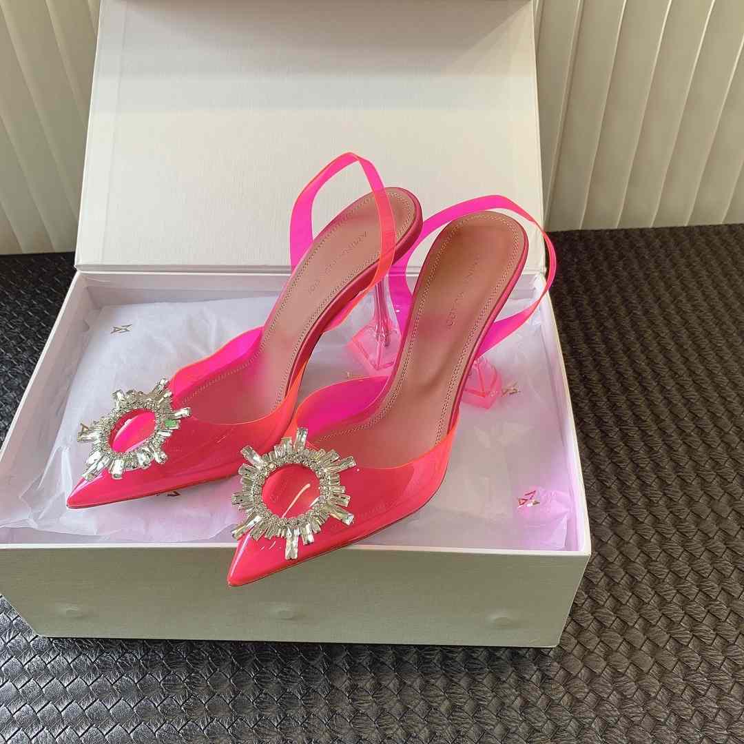 Amina Muaddi Begum Glass Pink Slingbacks - FashionPlug