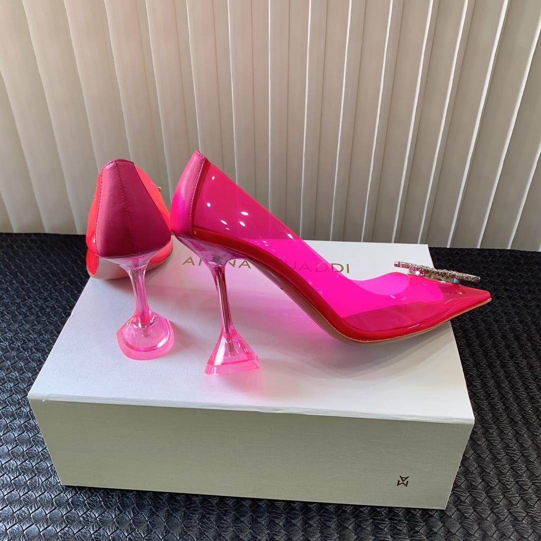 Amina Muaddi Begum Glass Pink Slingbacks - FashionPlug