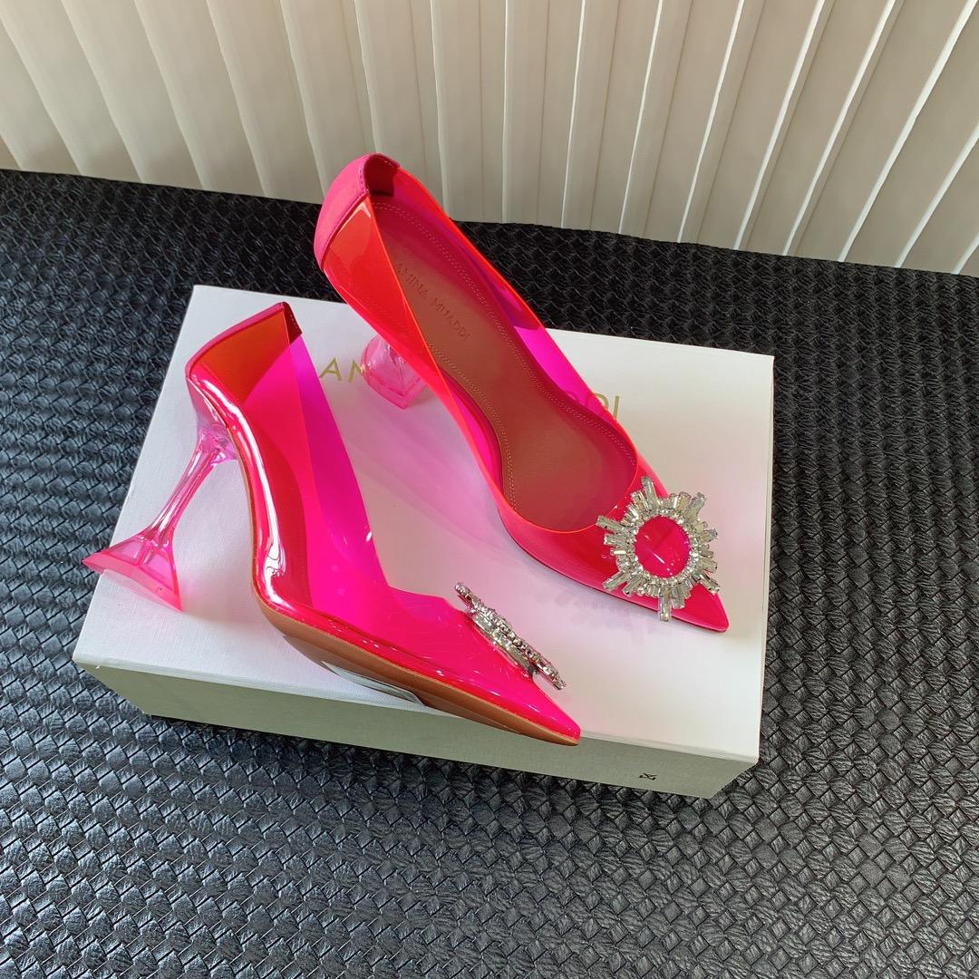 Amina Muaddi Begum Glass Pink Slingbacks - FashionPlug