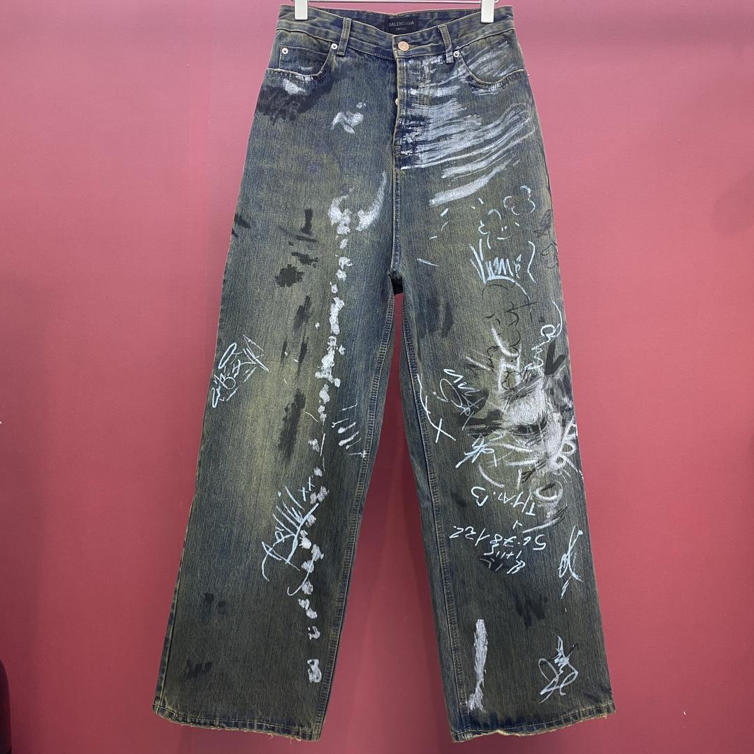 Balenciaga  Graffiti Baggy Jeans - FashionPlug