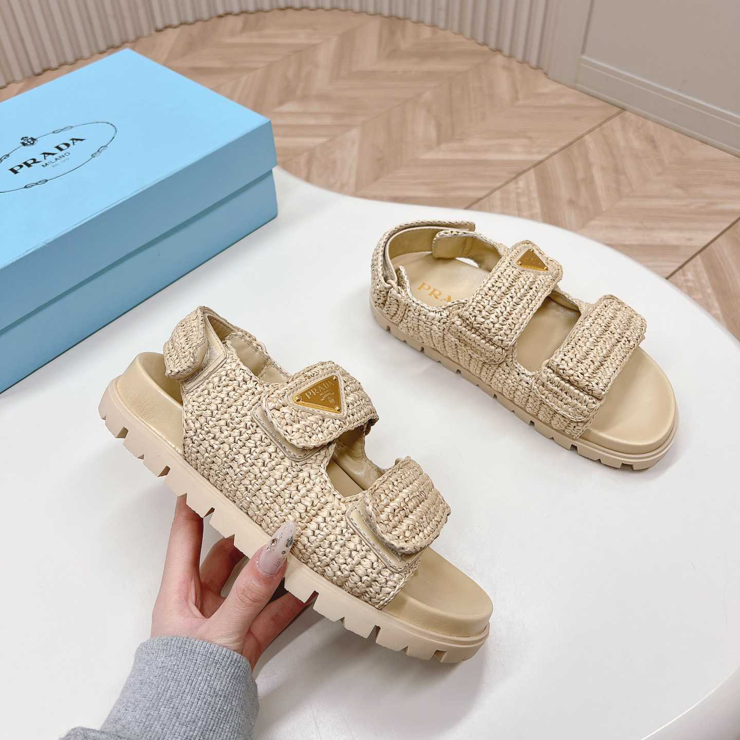 Prada Woven Fabric Sandals - FashionPlug