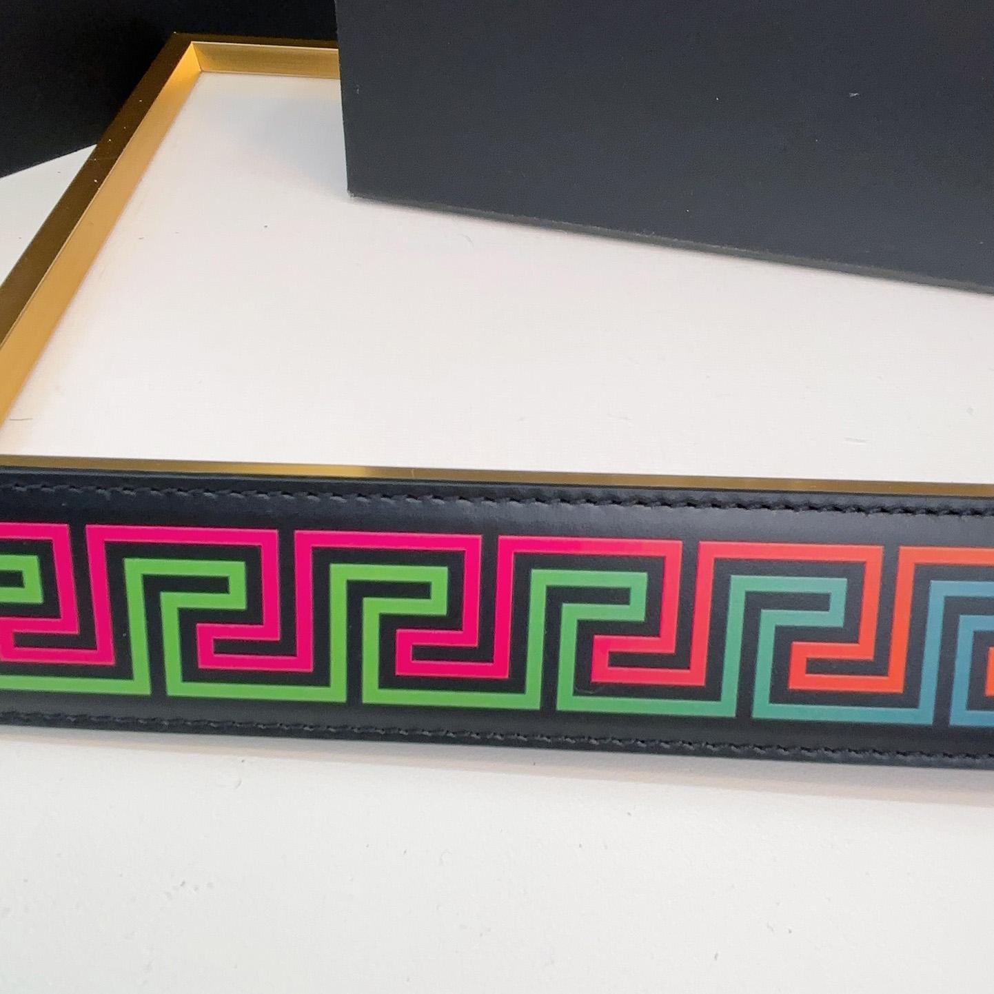 Versace Medusa Greek-print Leather Belt    40mm - FashionPlug
