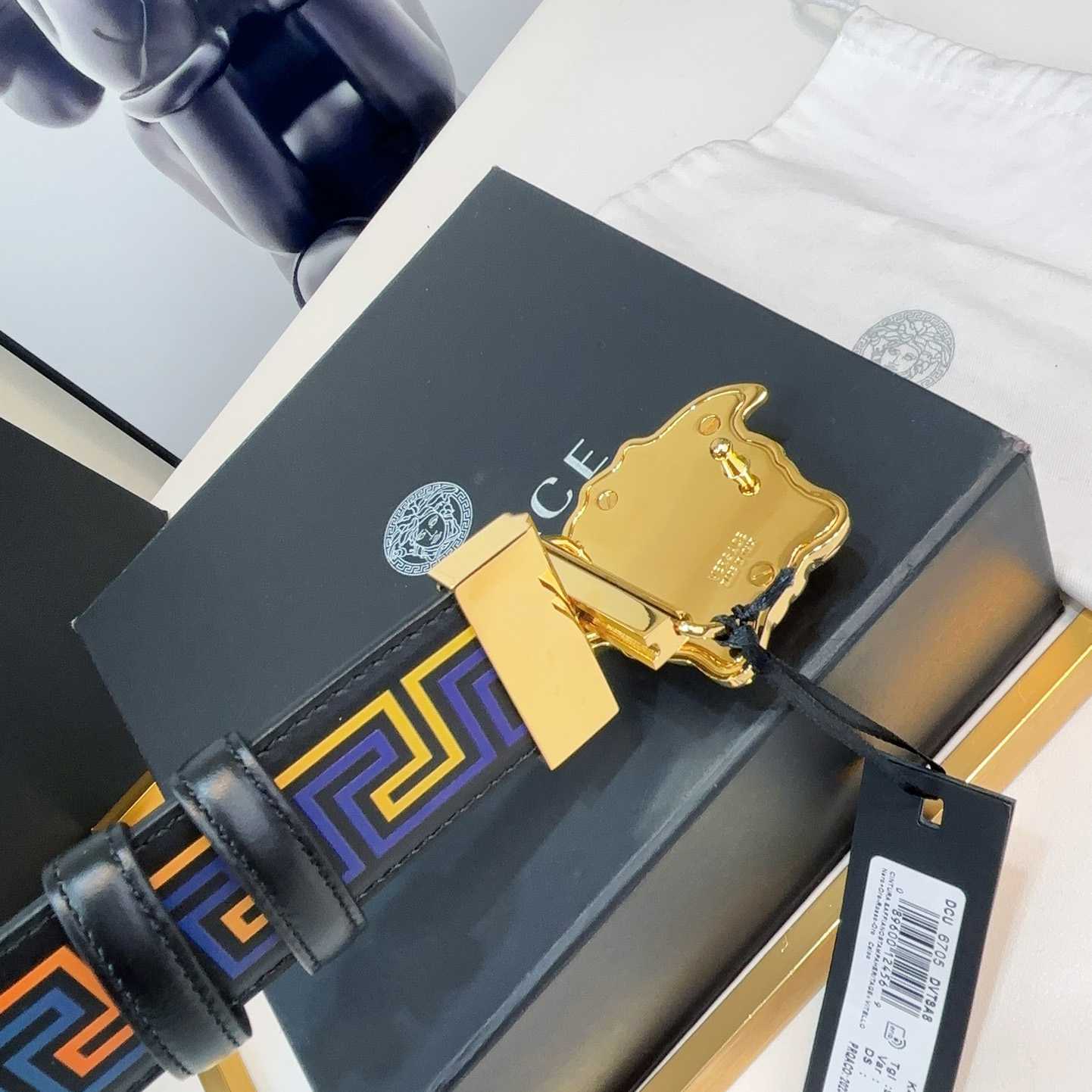 Versace Medusa Greek-print Leather Belt    40mm - FashionPlug