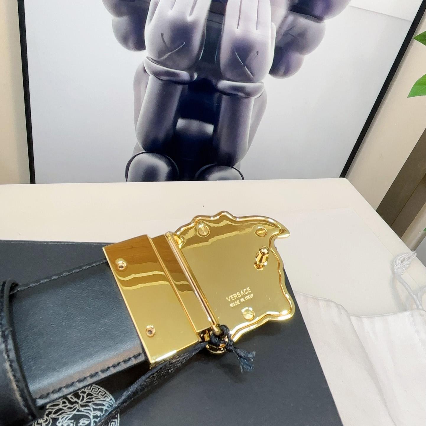 Versace Medusa Greek-print Leather Belt    40mm - FashionPlug