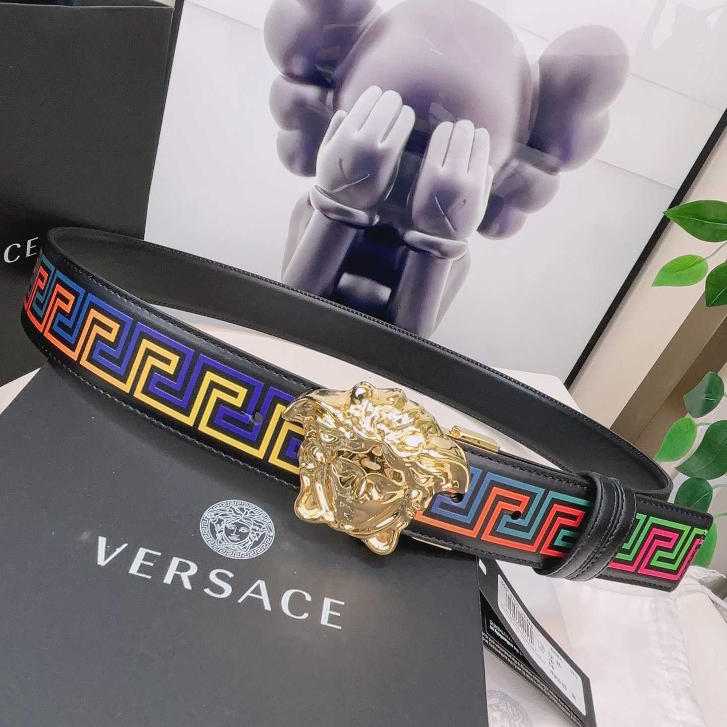 Versace Medusa Greek-print Leather Belt    40mm - FashionPlug