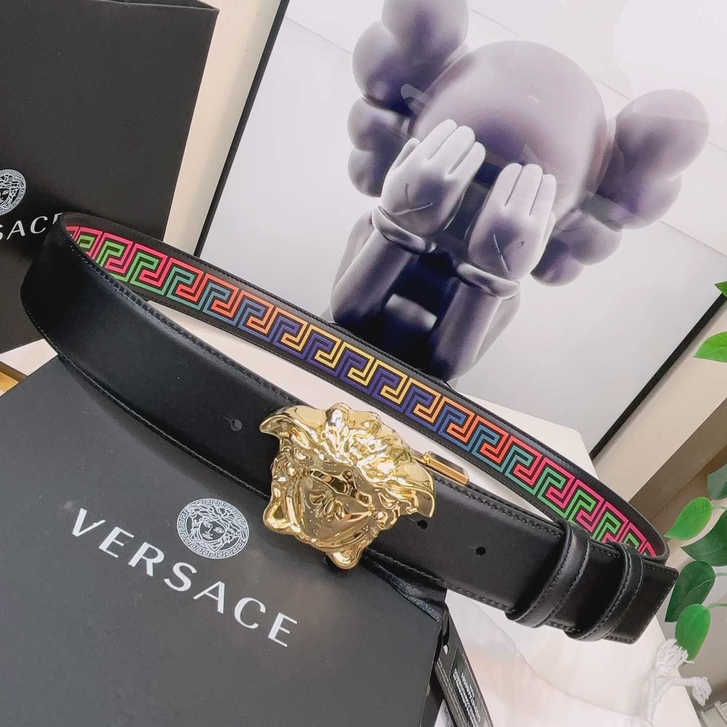 Versace Medusa Greek-print Leather Belt    40mm - FashionPlug