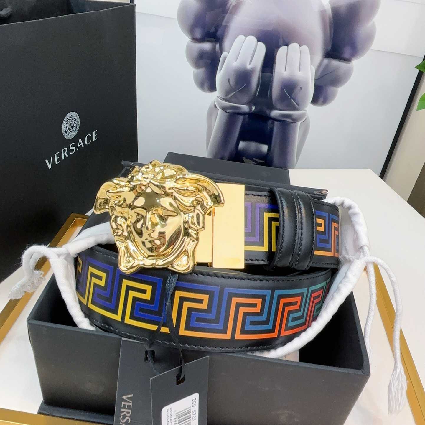 Versace Medusa Greek-print Leather Belt    40mm - FashionPlug