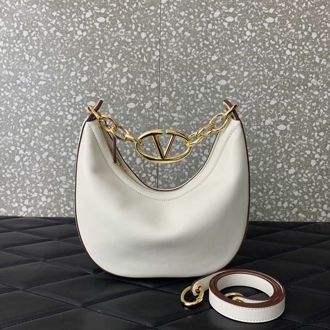 Valenti VLogo Moon Mini Hobo Bag In Nappa Leather With Chain - FashionPlug