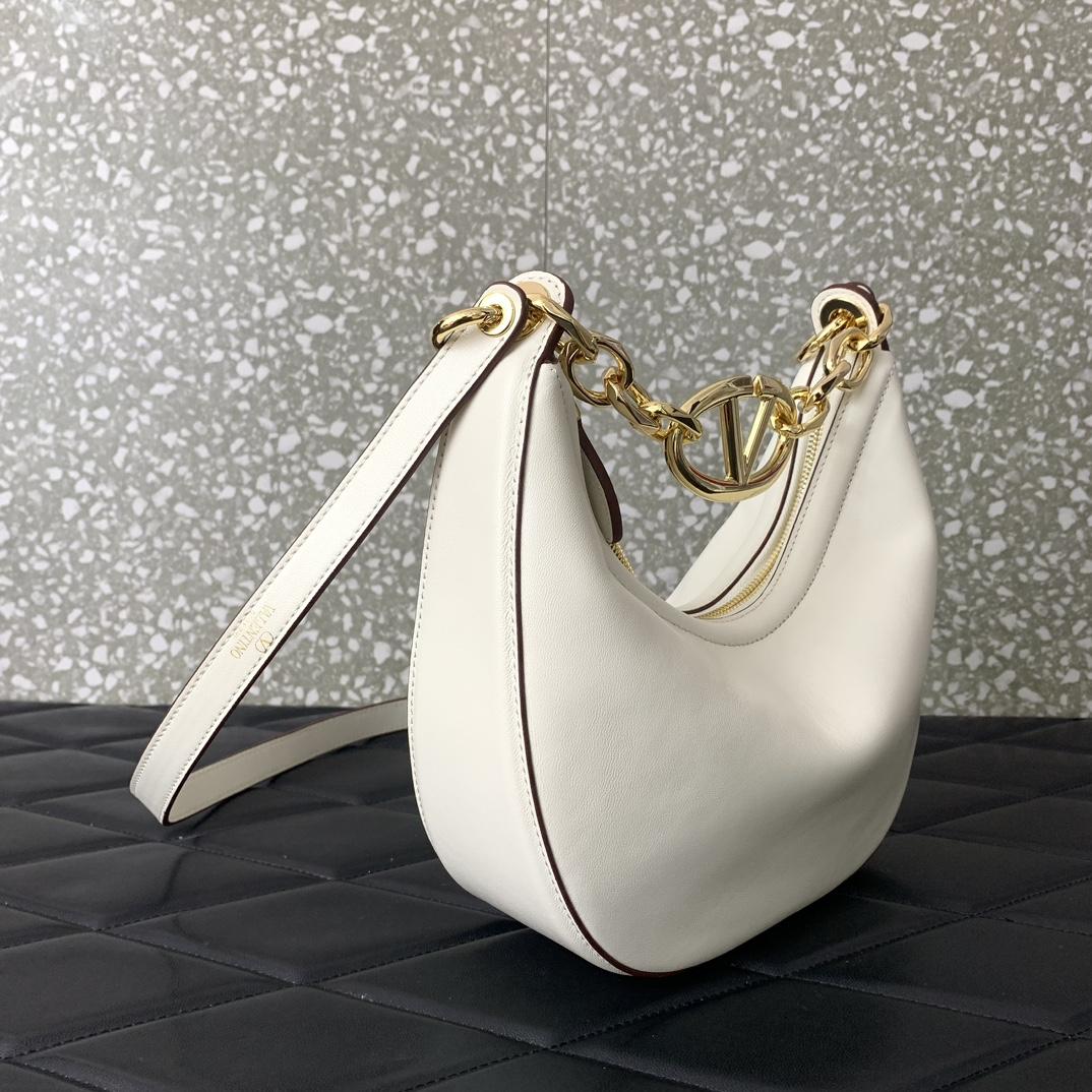 Valenti VLogo Moon Mini Hobo Bag In Nappa Leather With Chain - FashionPlug