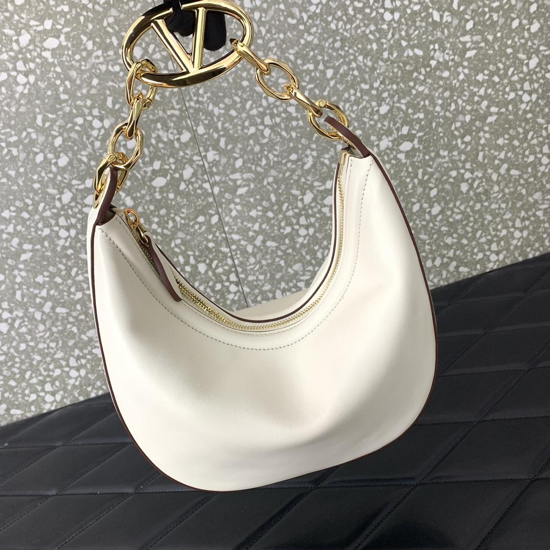 Valenti VLogo Moon Mini Hobo Bag In Nappa Leather With Chain - FashionPlug