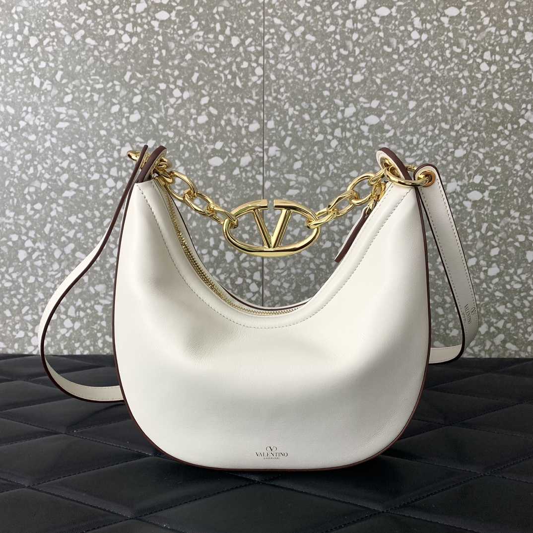 Valenti VLogo Moon Mini Hobo Bag In Nappa Leather With Chain - FashionPlug