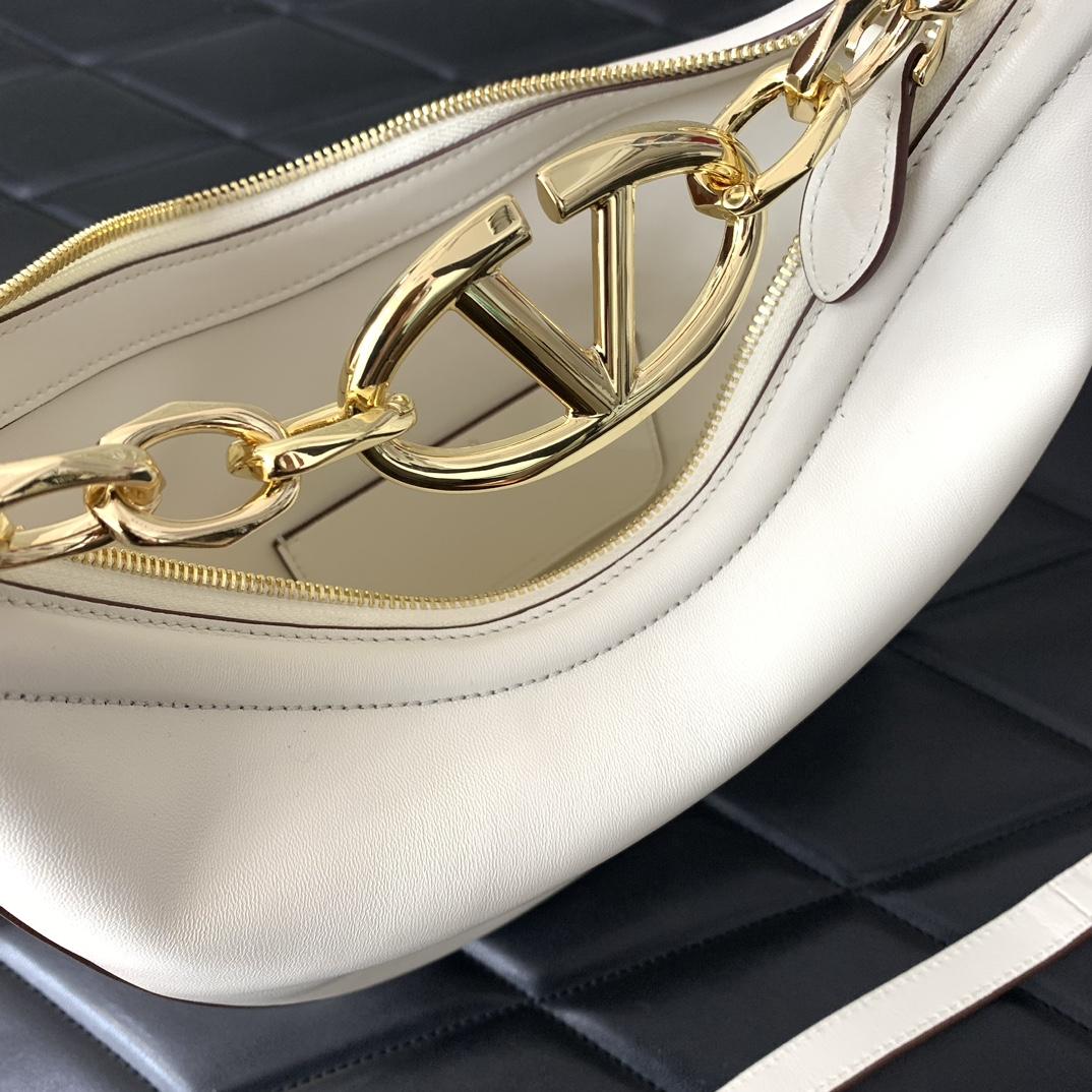 Valenti VLogo Moon Mini Hobo Bag In Nappa Leather With Chain - FashionPlug
