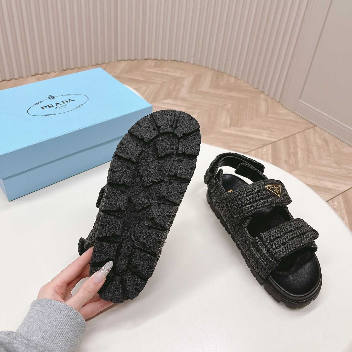 Prada Woven Fabric Sandals - FashionPlug
