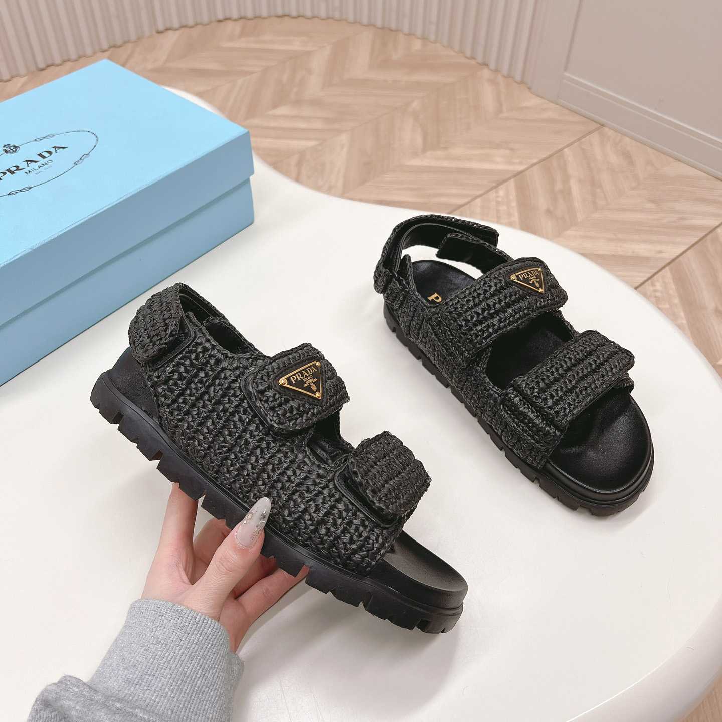 Prada Woven Fabric Sandals - FashionPlug