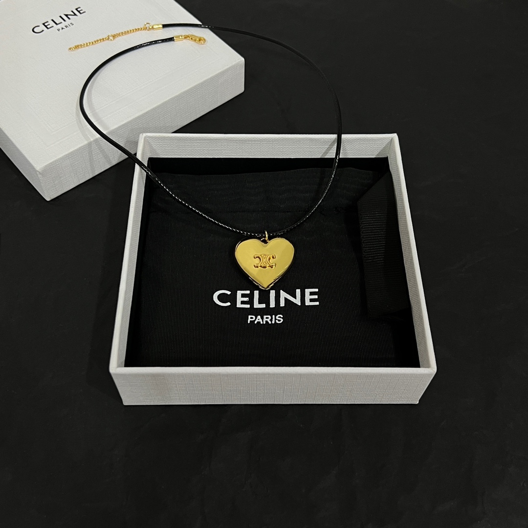 Celine CŒUR Triomphe Necklace In Brass With Gold Finish And Cotton - FashionPlug
