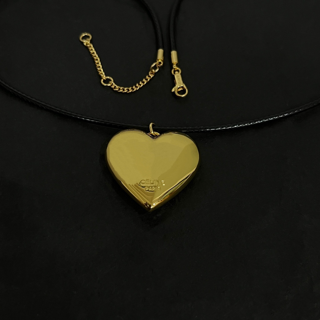 Celine CŒUR Triomphe Necklace In Brass With Gold Finish And Cotton - FashionPlug