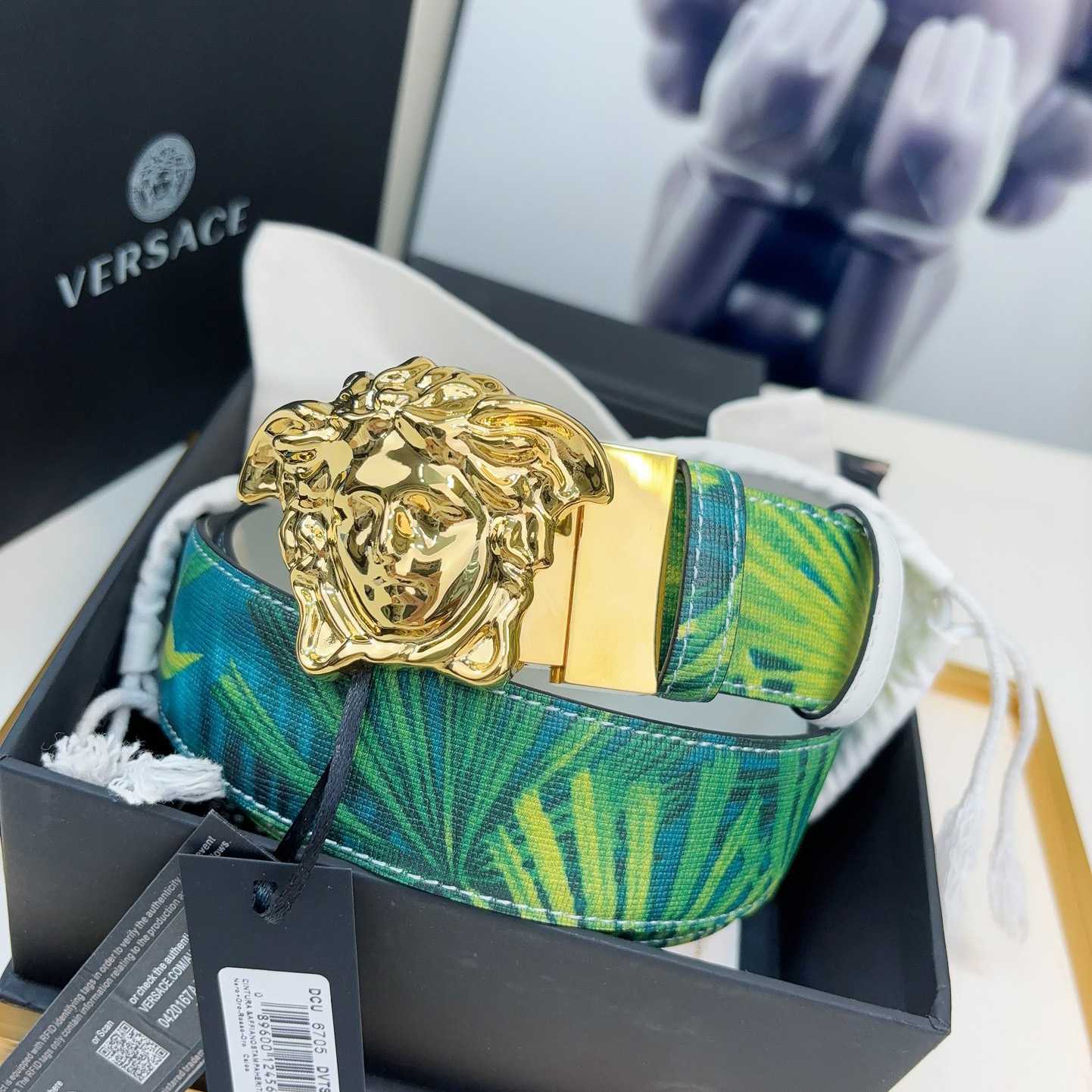 Versace Tiger La Medusa Leather Belt   40mm - FashionPlug