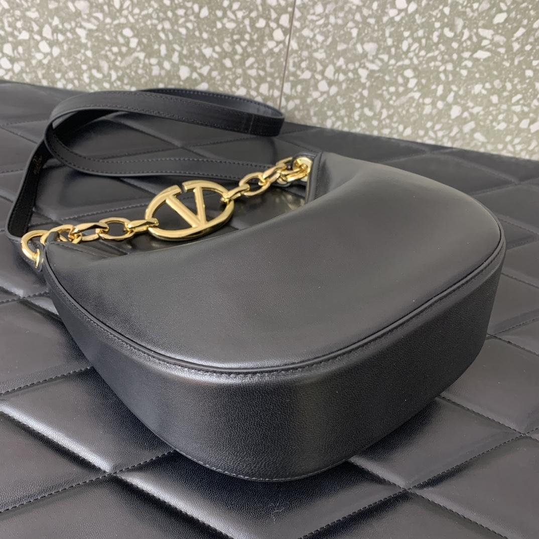 Valenti VLogo Moon Mini Hobo Bag In Nappa Leather With Chain - FashionPlug