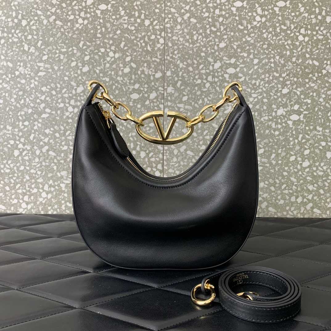 Valenti VLogo Moon Mini Hobo Bag In Nappa Leather With Chain - FashionPlug