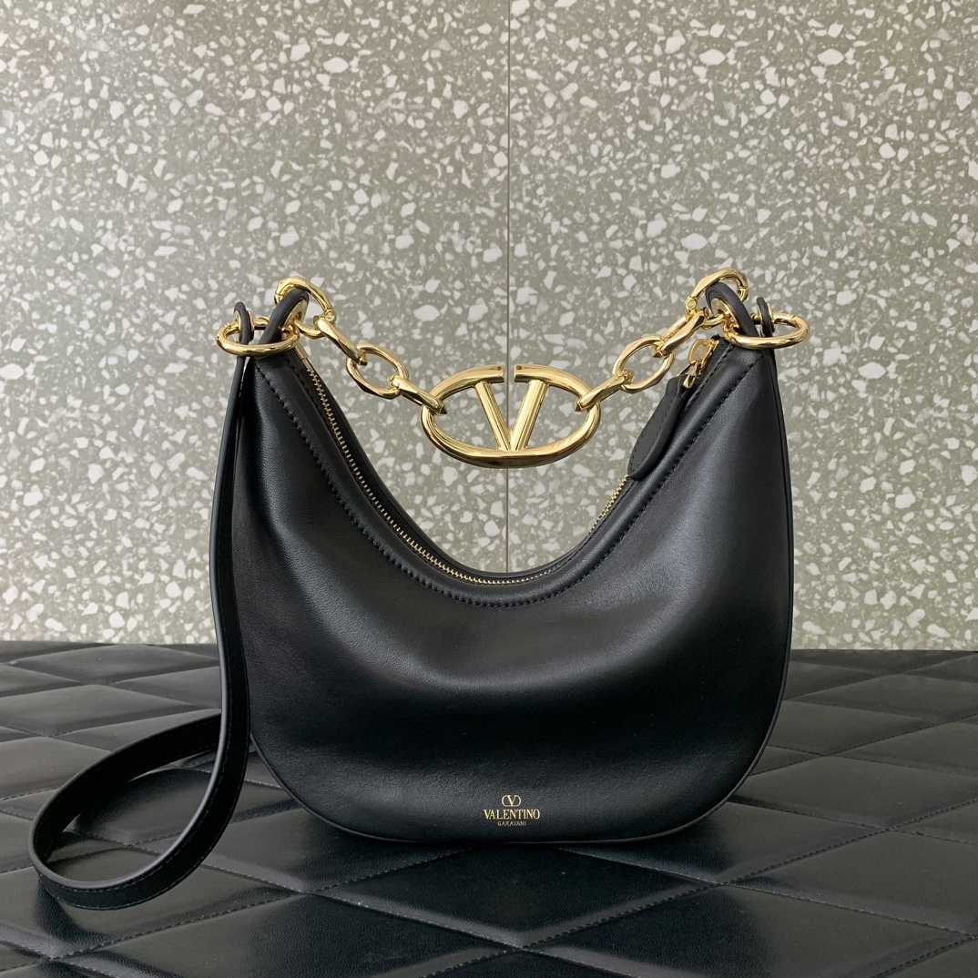 Valenti VLogo Moon Mini Hobo Bag In Nappa Leather With Chain - FashionPlug