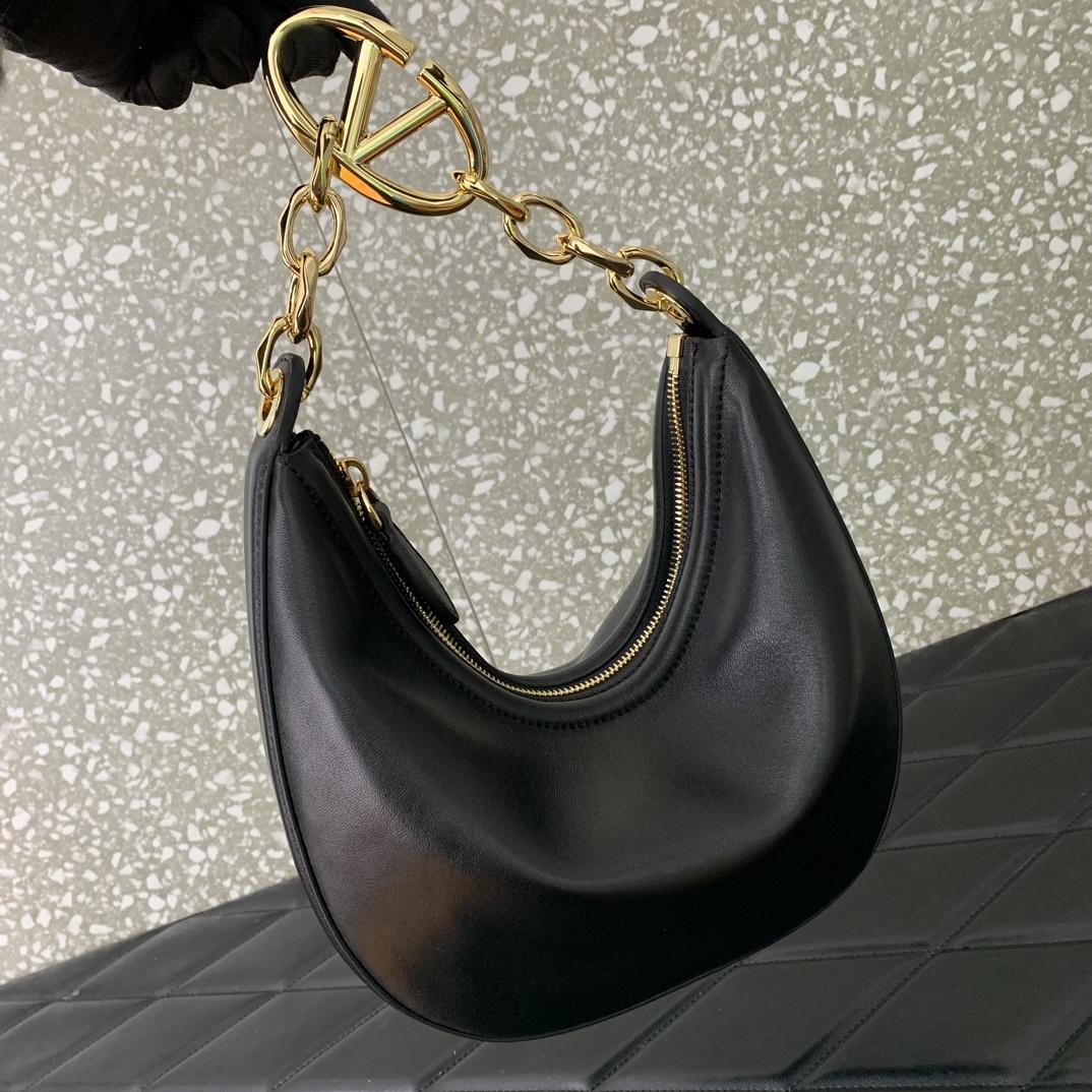 Valenti VLogo Moon Mini Hobo Bag In Nappa Leather With Chain - FashionPlug