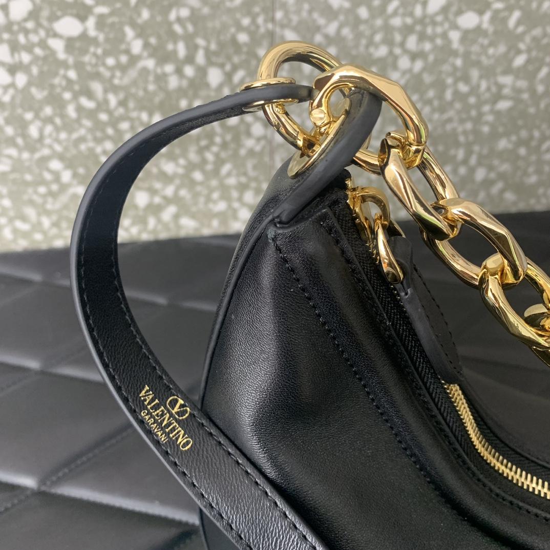 Valenti VLogo Moon Mini Hobo Bag In Nappa Leather With Chain - FashionPlug
