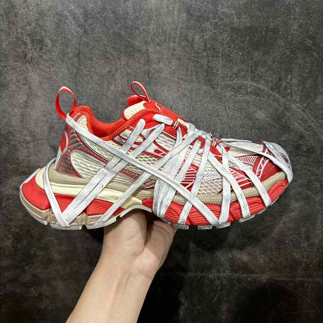 Balenciaga 3XL Extreme Lace Sneaker In Orange And Beige Mesh And Polyurethane - FashionPlug