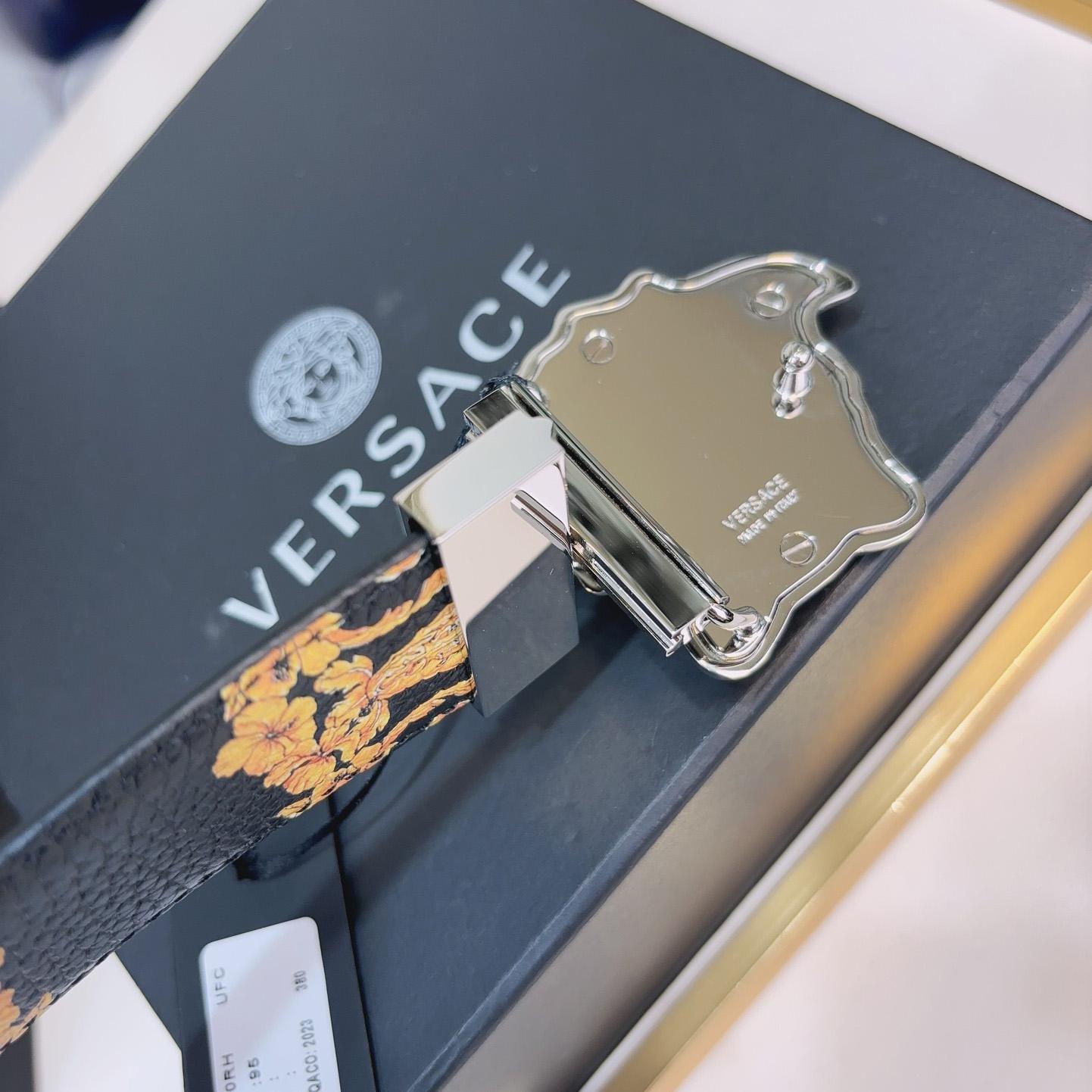 Versace La Medusa Logo-buckle Barocco-print Belt   40mm - FashionPlug