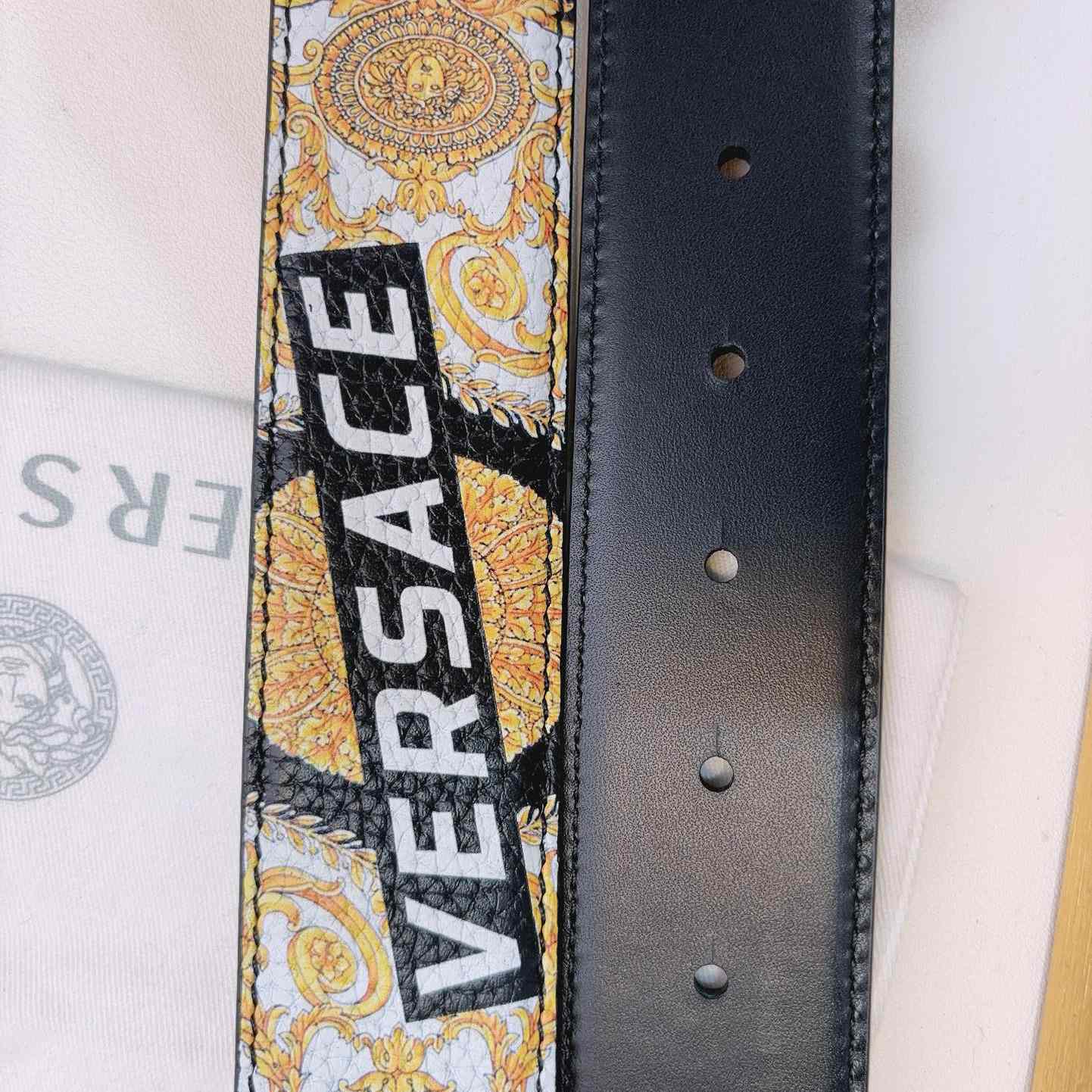 Versace La Medusa Logo-buckle Barocco-print Belt   40mm - FashionPlug