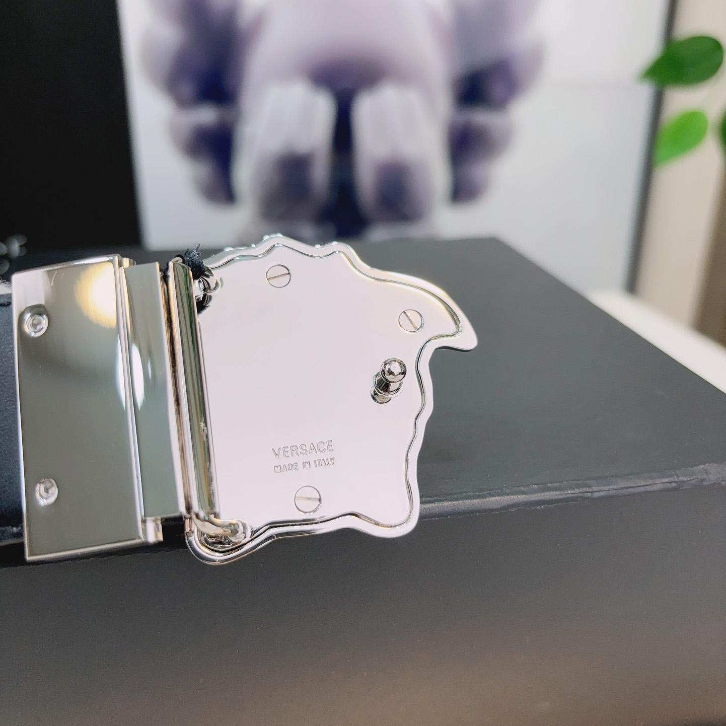 Versace La Medusa Logo-buckle Barocco-print Belt   40mm - FashionPlug