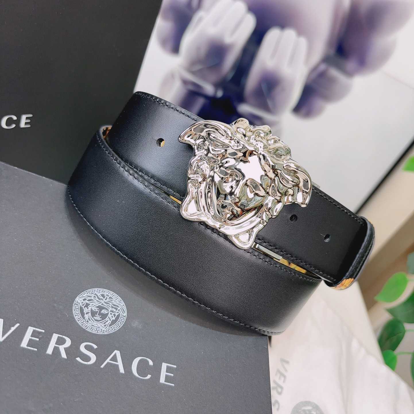 Versace La Medusa Logo-buckle Barocco-print Belt   40mm - FashionPlug