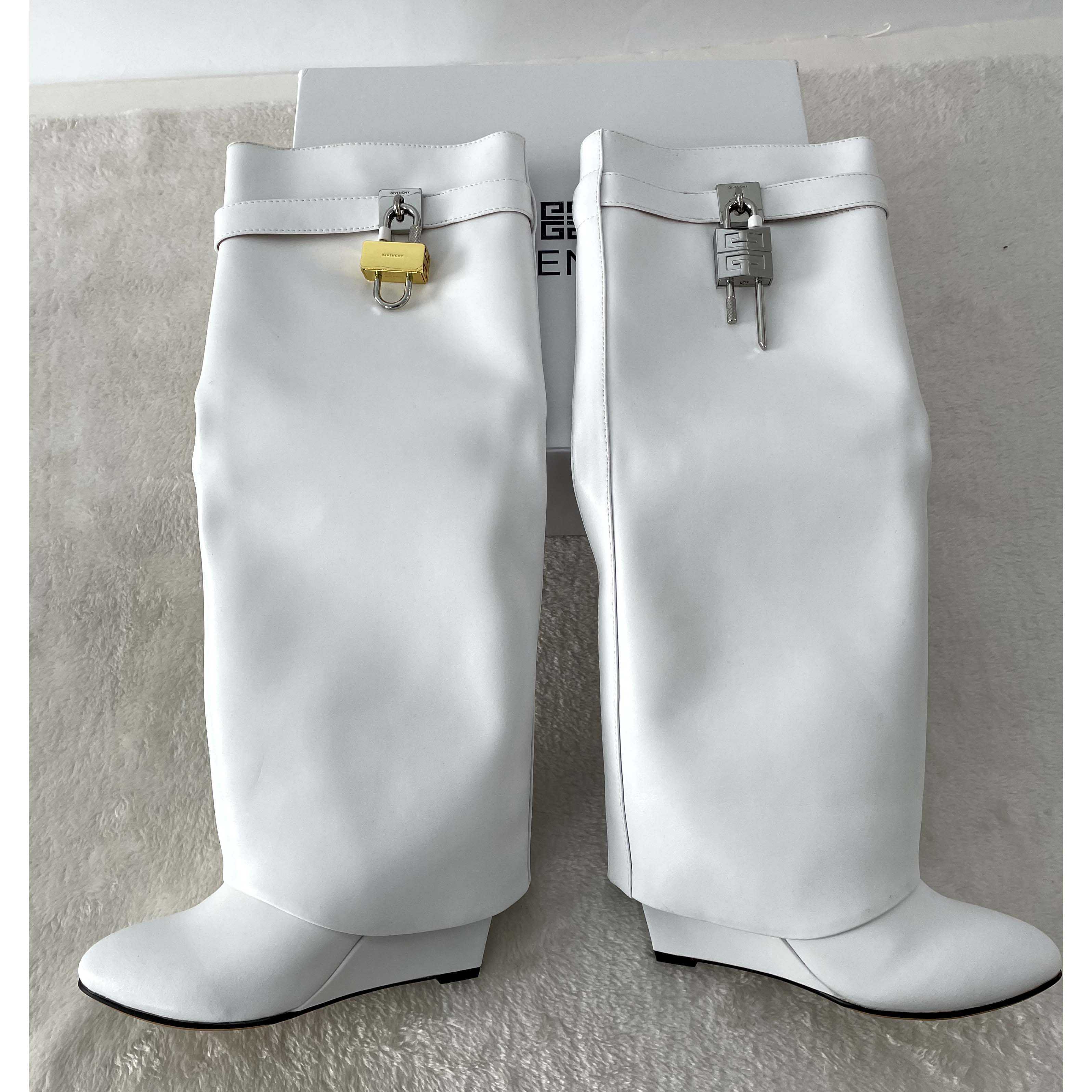 Givenchy Shark Lock Pant Boots In Leather In White (50% Off Sale) xz657 - FashionPlug