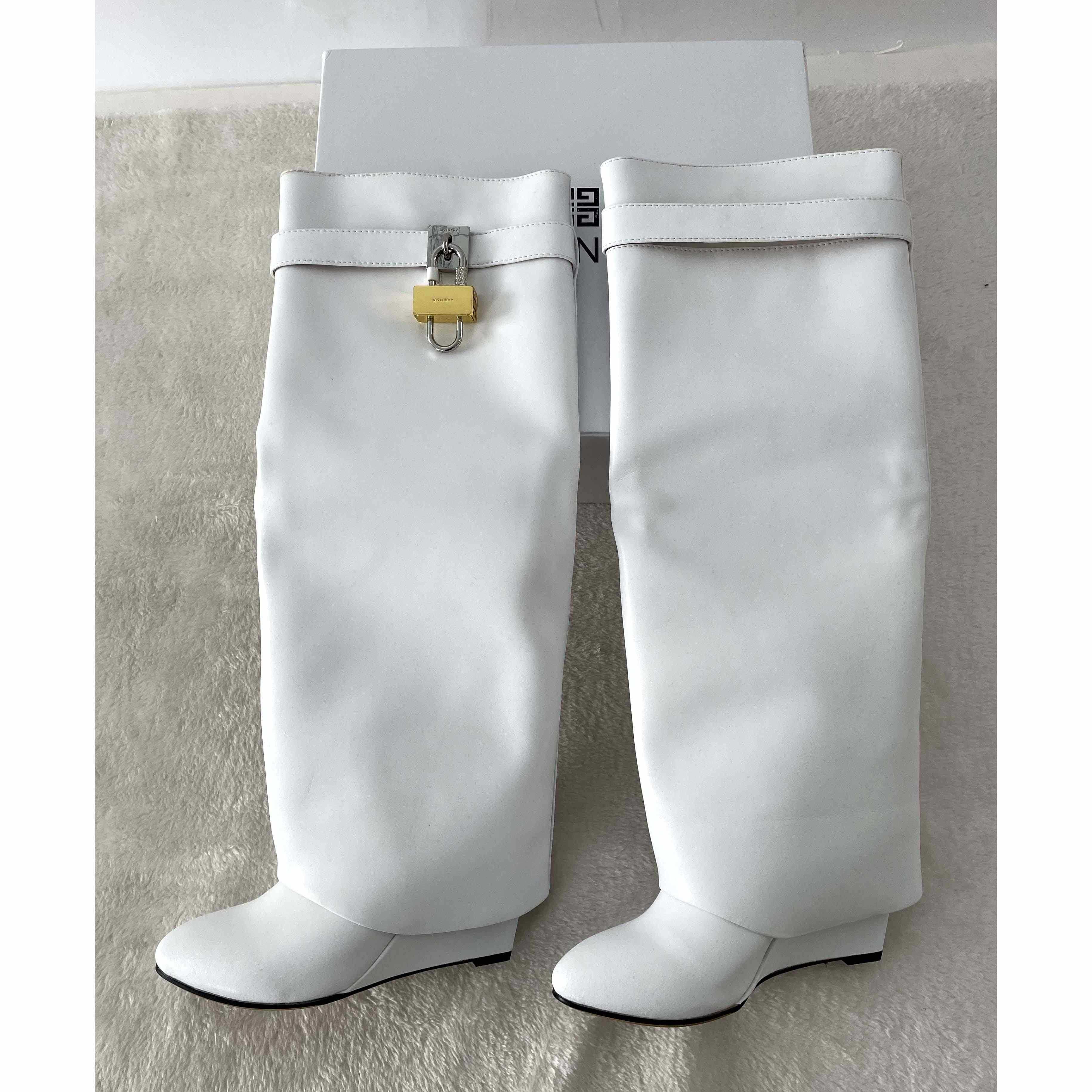 Givenchy Shark Lock Pant Boots In Leather In White (50% Off Sale) xz657 - FashionPlug