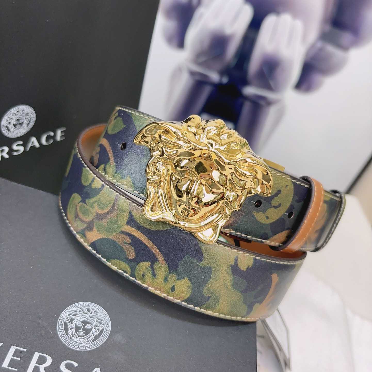 Versace La Medusa Logo-buckle Barocco-print Belt   40mm - FashionPlug