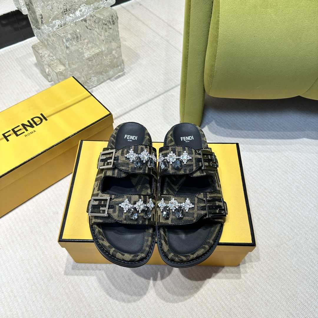 Fendi Feel Brown Fabric Slides - FashionPlug