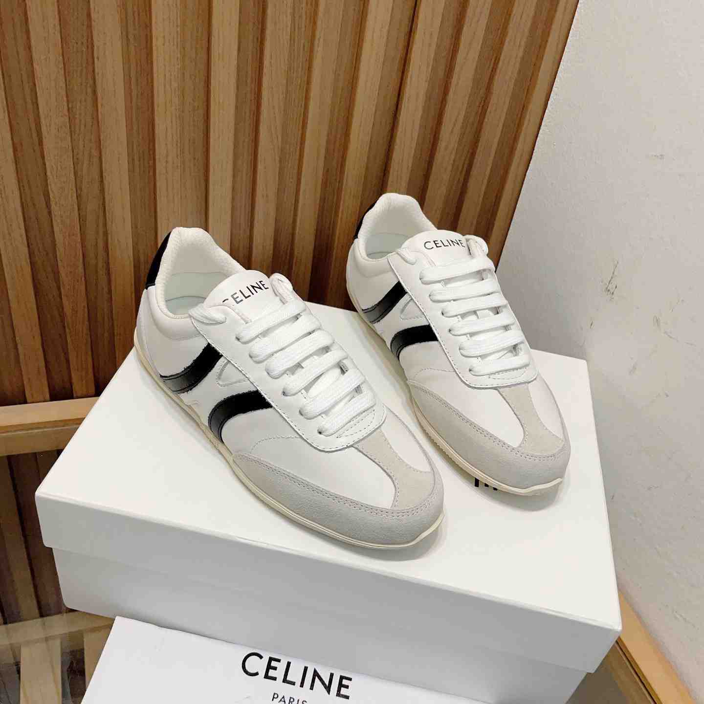 Celine Jogger Low Lace-up Sneaker In Calfskin & Suede Calfskin - FashionPlug